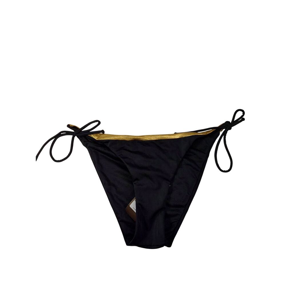 NWT Pieces Black and Gold Lined Side Tie Swimsuit Bikini Bottom Size Large